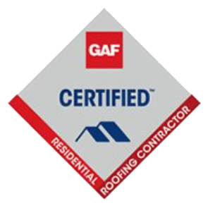 A logo for a certified residential roofing contractor