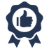 A blue ribbon with a thumbs up in the middle.