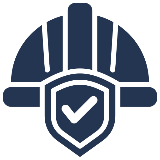 A hard hat with a shield and a check mark on it.