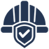 A hard hat with a shield and a check mark on it.
