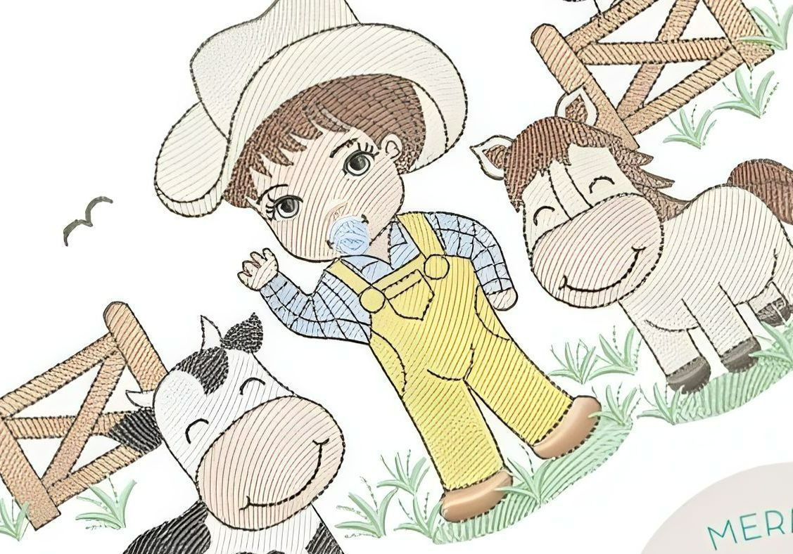 A Boy In A Cowboy Hat Is Standing Next To A Cow And A Horse — Sew Affordable In Wyong, NSW