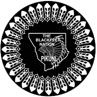 A black and white logo for the blackfeet nation pikun.