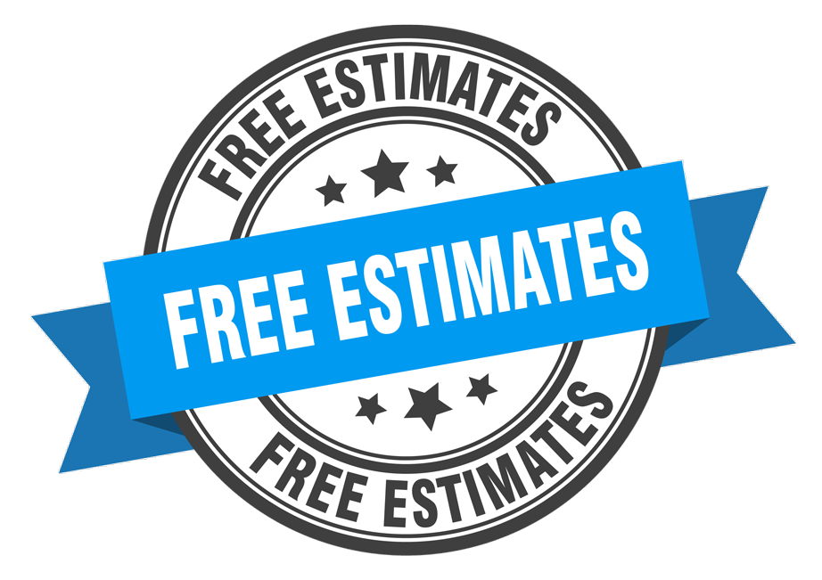 A free estimates stamp with a blue ribbon