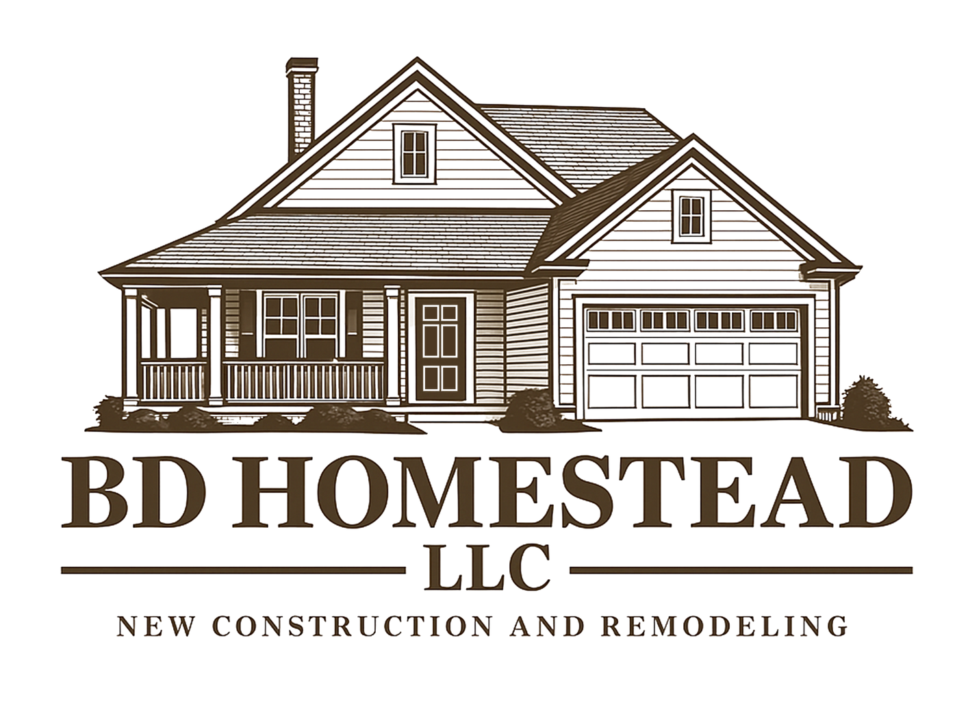 Logo: Brown house illustration with 
