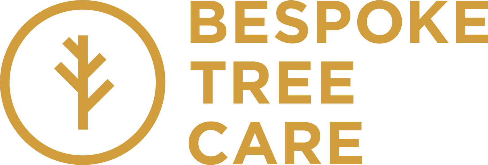 A logo for bespoke tree care with a tree in a circle.