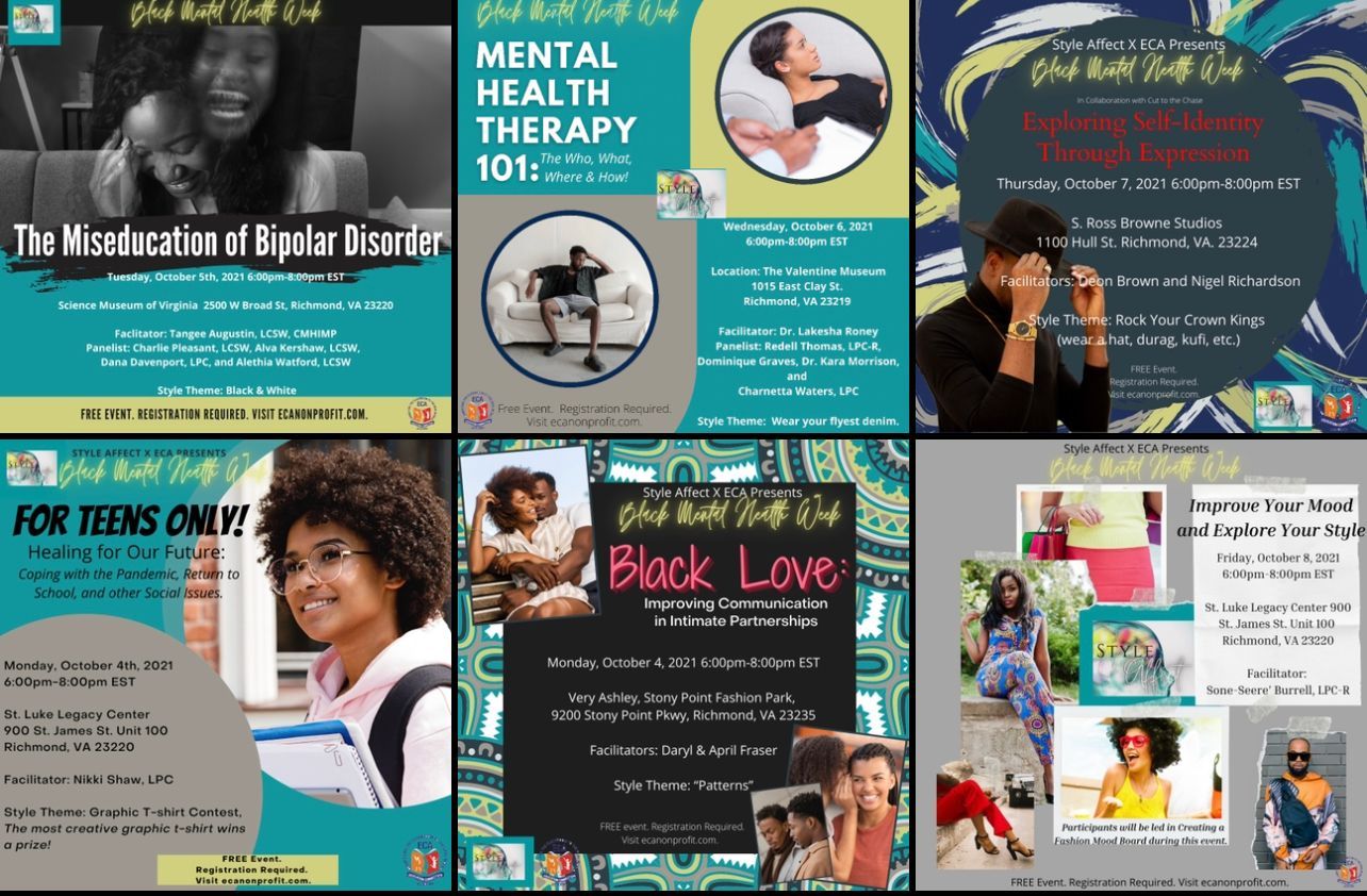 A collage of posters for mental health therapy