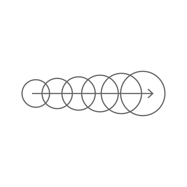 A line drawing of a spiral with an arrow pointing to the right.