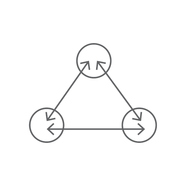 A triangle with three arrows pointing in opposite directions.