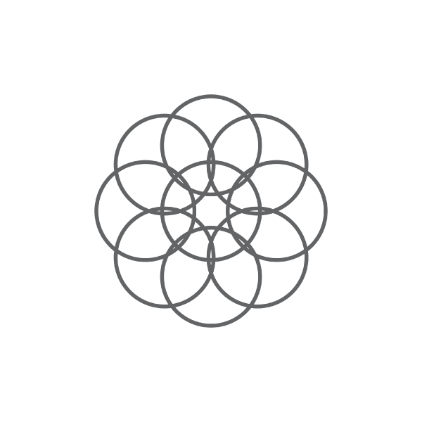 A black and white drawing of a flower made of circles on a white background.