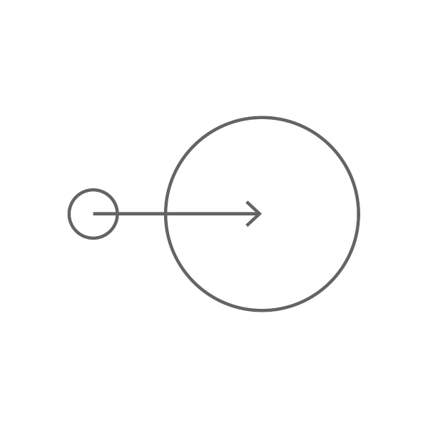 A line drawing of a circle with an arrow pointing to the center.