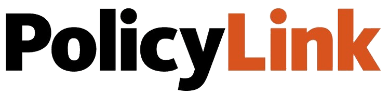 A black and orange policy link logo on a white background