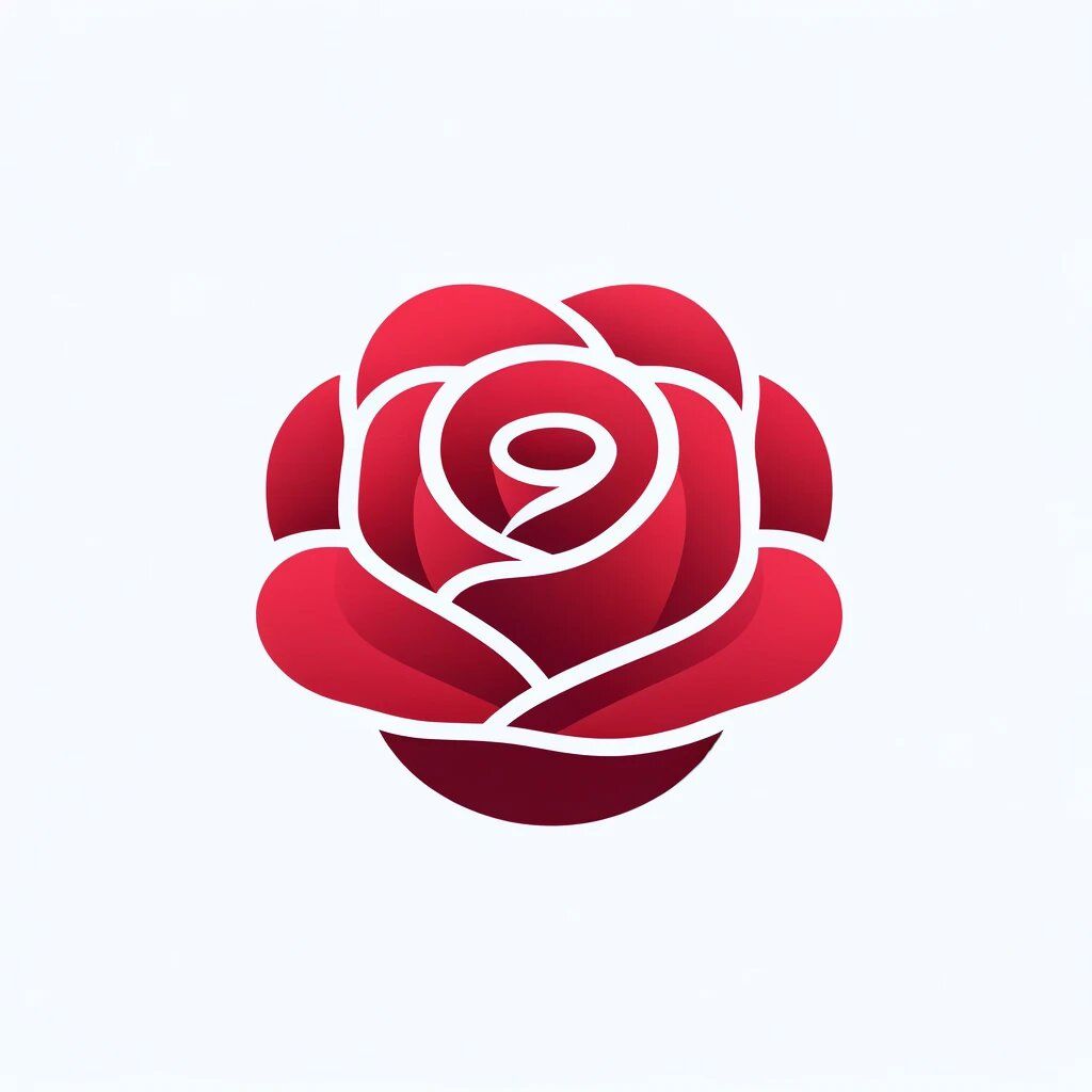 Red rose with white outline, depicted in a stylized and simplified manner.