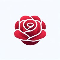 A red rose with a white center on a white background. Rose decor logo.