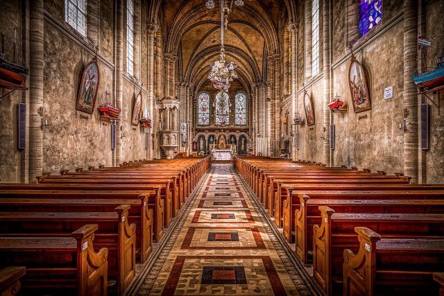 Religious space with musical elements and architectural details