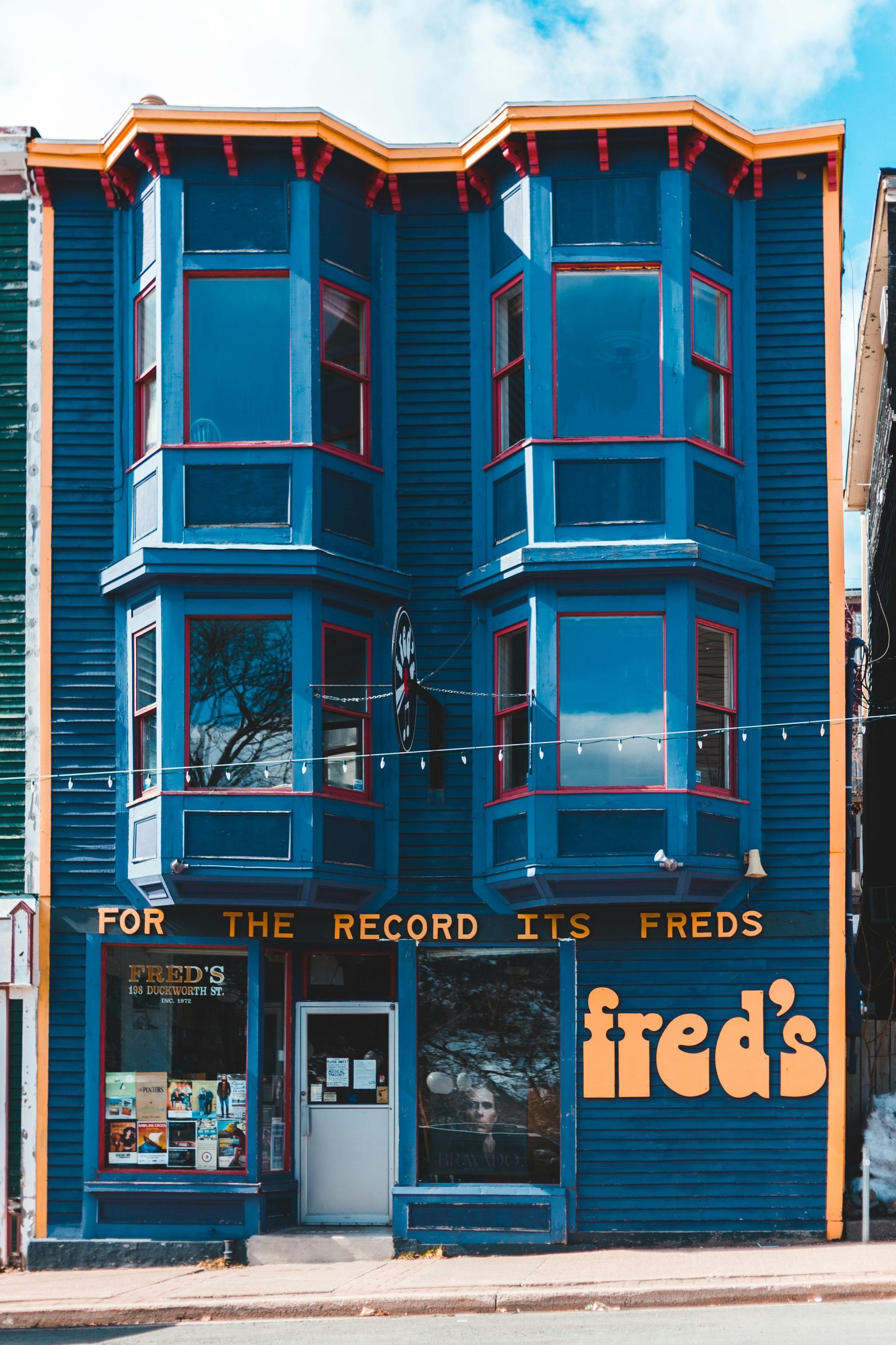 Blue painted record store front