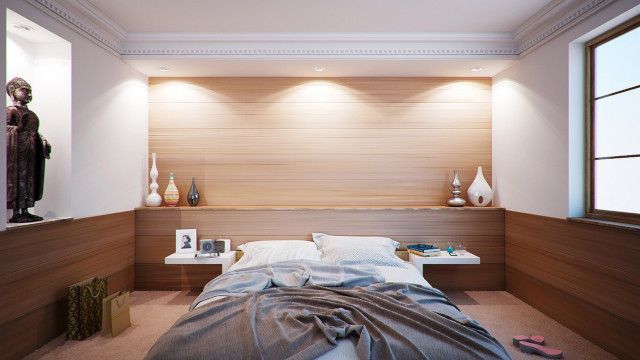 Japanese-inspired bedroom with storage solutions