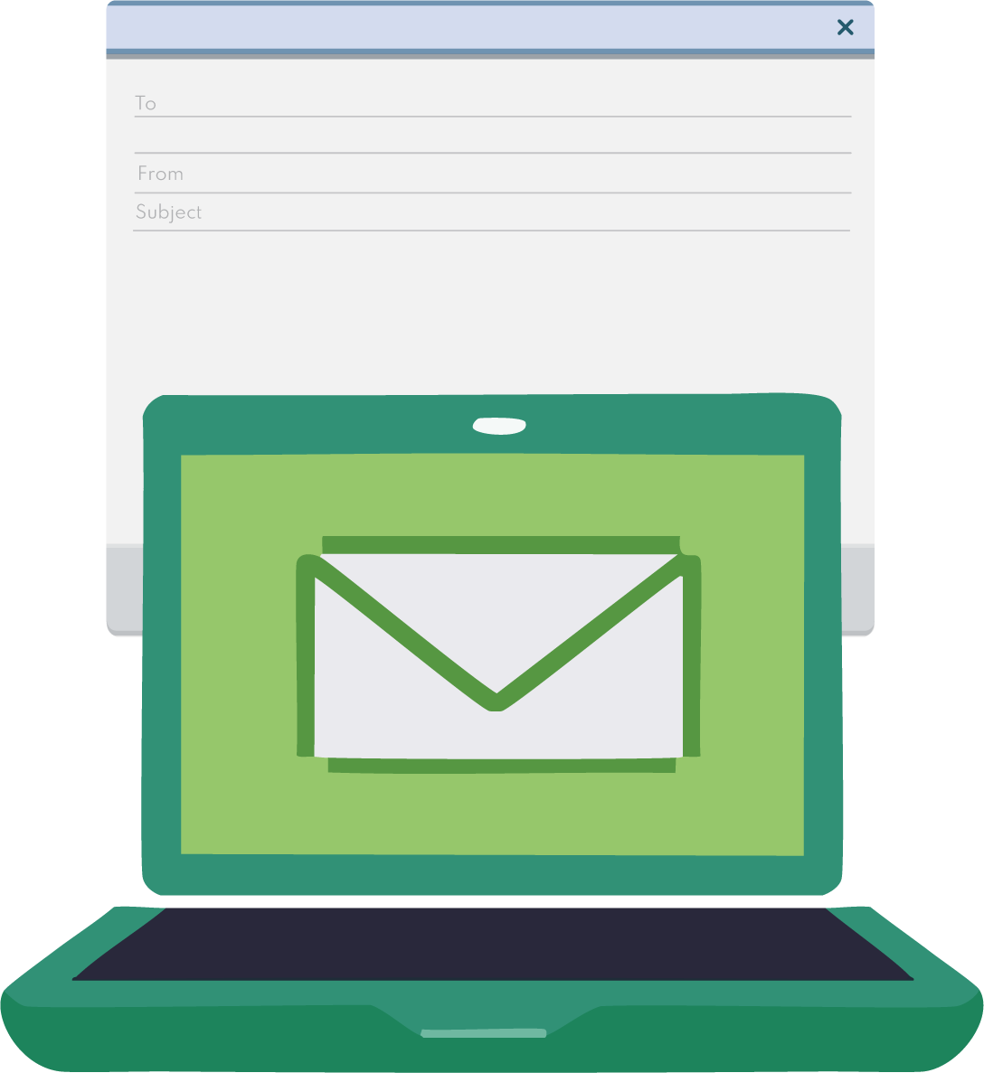 illustration of a laptop computer with a blank email template