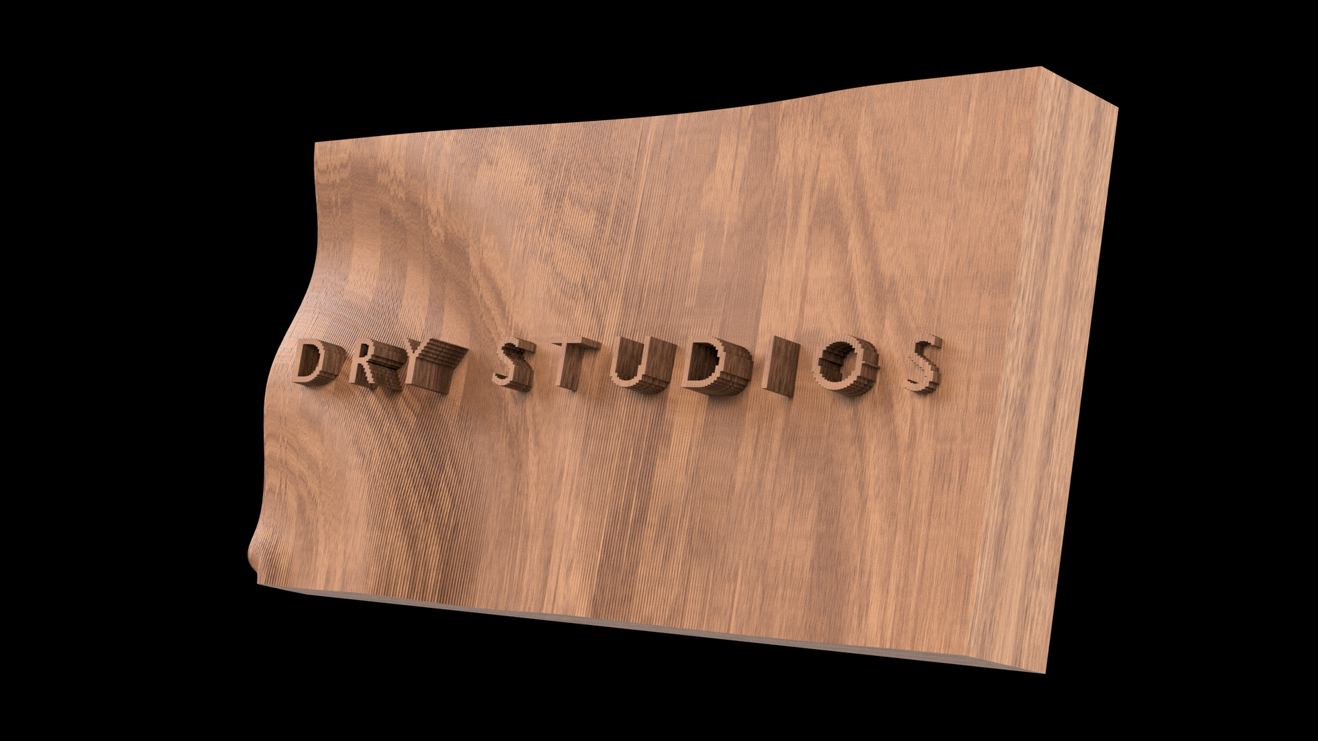 A piece of wood with the words dry studios written on it