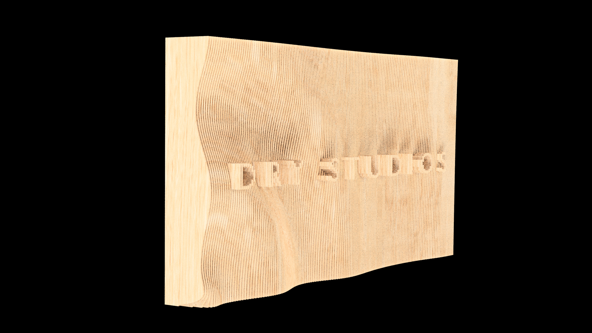 A piece of wood with a swirl pattern on it on a black background.