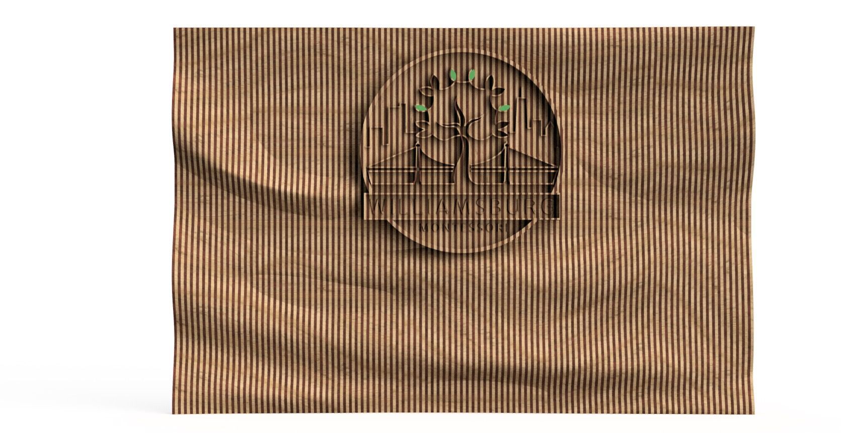 A close up of a piece of wood with a logo on it.