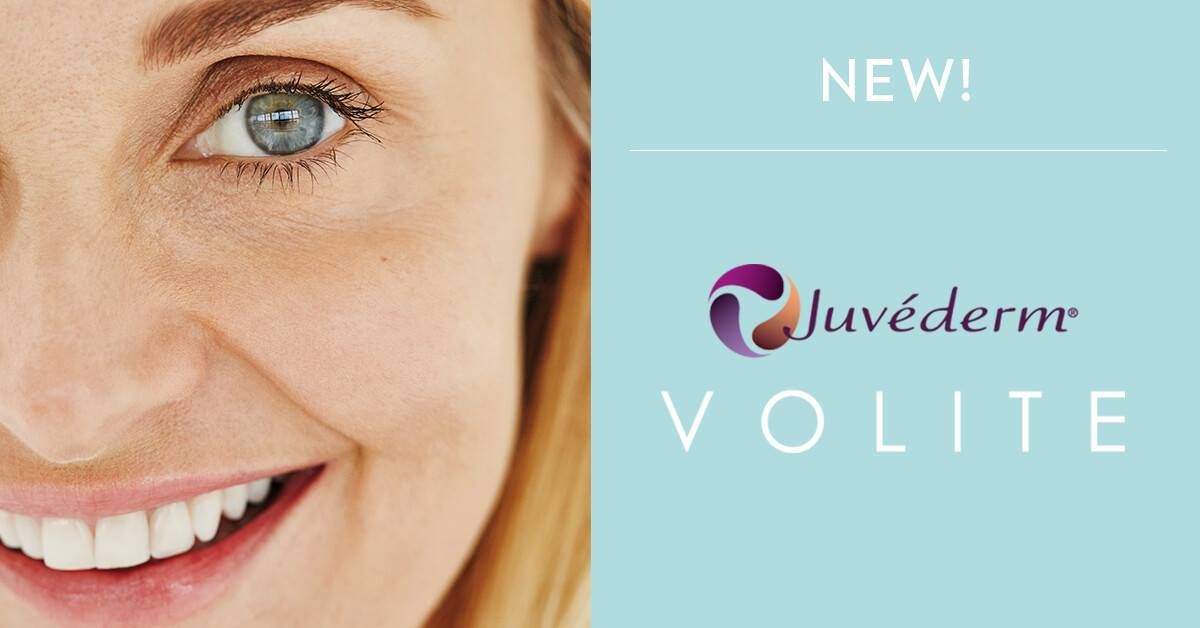 A close up of a woman 's face next to the words juvederm volite
