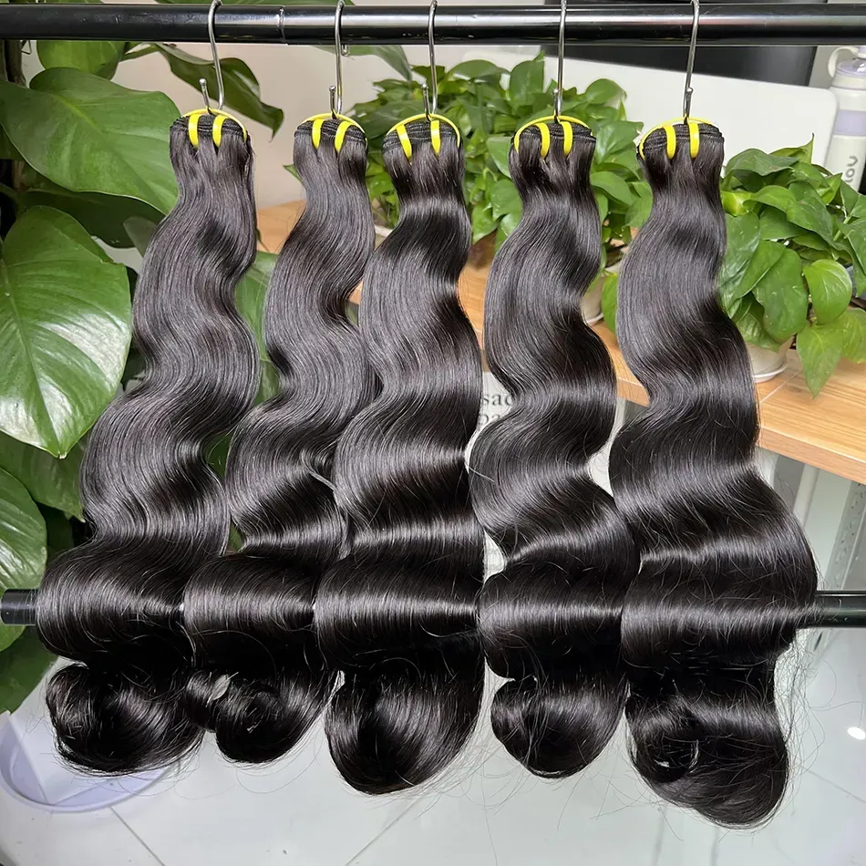 alt="High-quality body wave virgin hair bundles with natural shine"