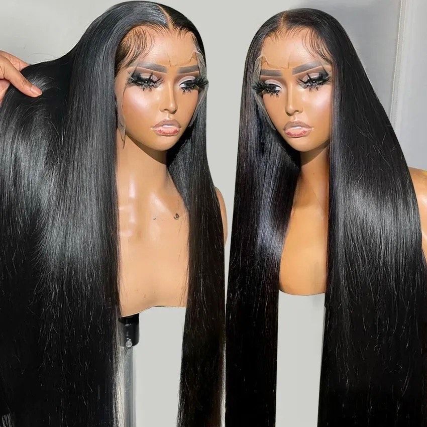 alt="Sleek and silky straight virgin hair wigs for natural styling"