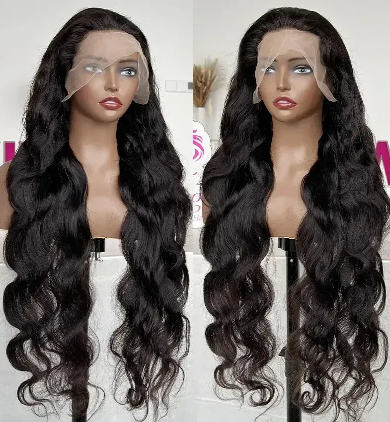 alt="High-quality body wave virgin hair wigs with natural shine"