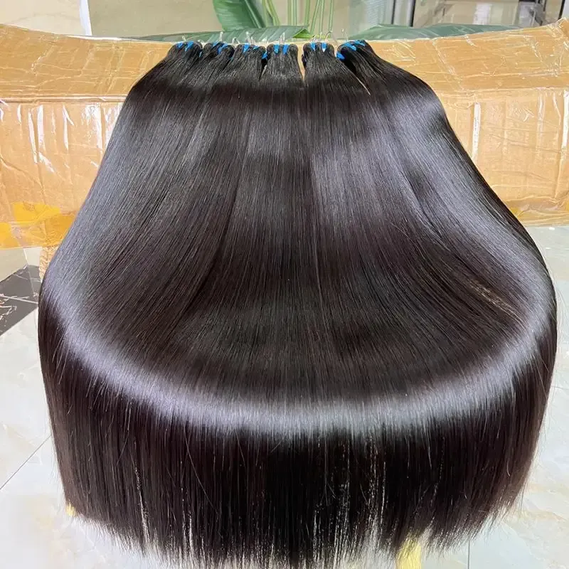 alt="Sleek and silky straight virgin hair bundles for natural styling"