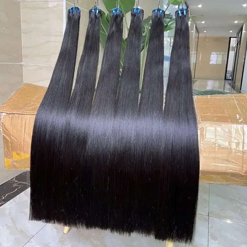 alt="Sleek and silky straight virgin hair bundles for natural styling"