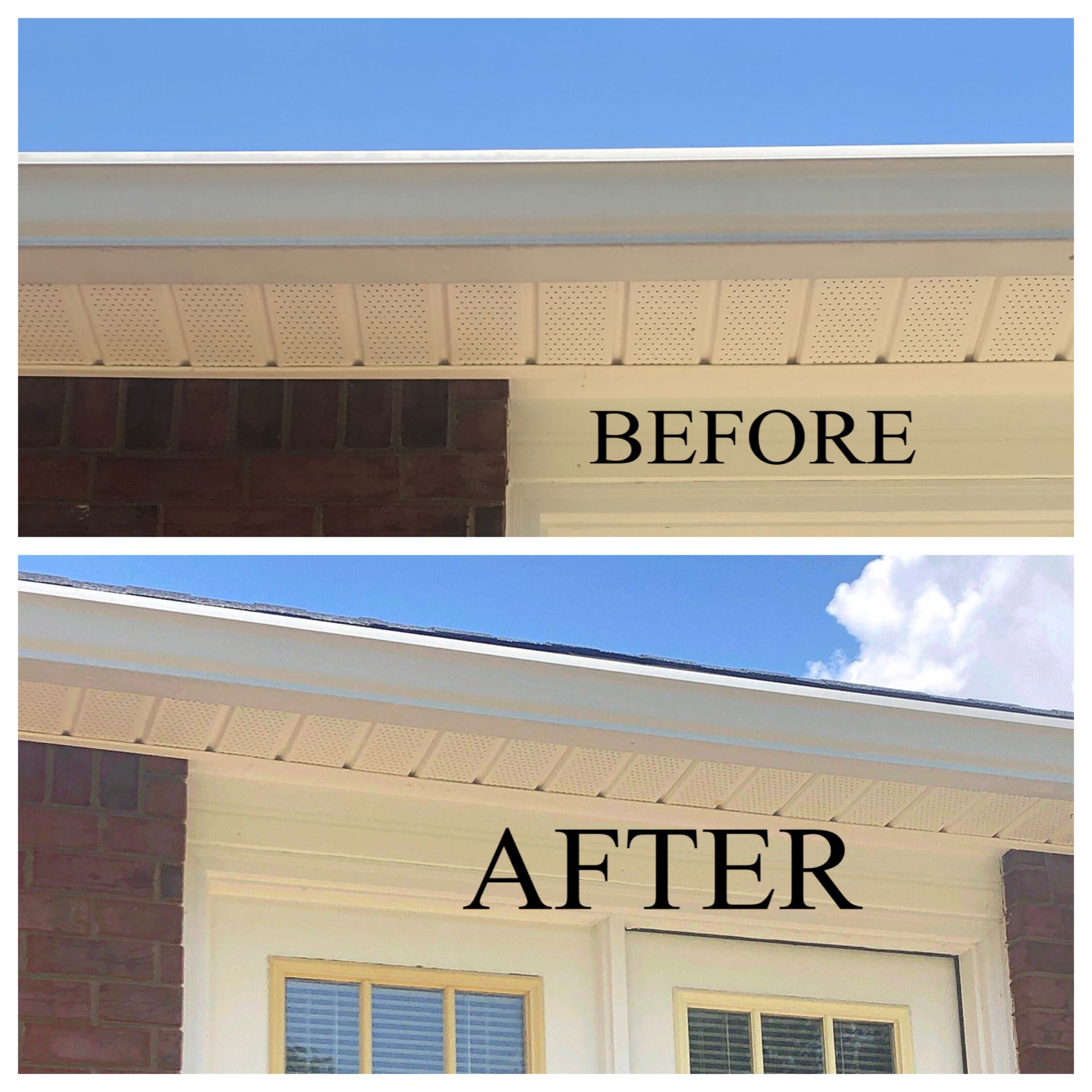 A before and after picture of a house with a sign that says `` before after ''.