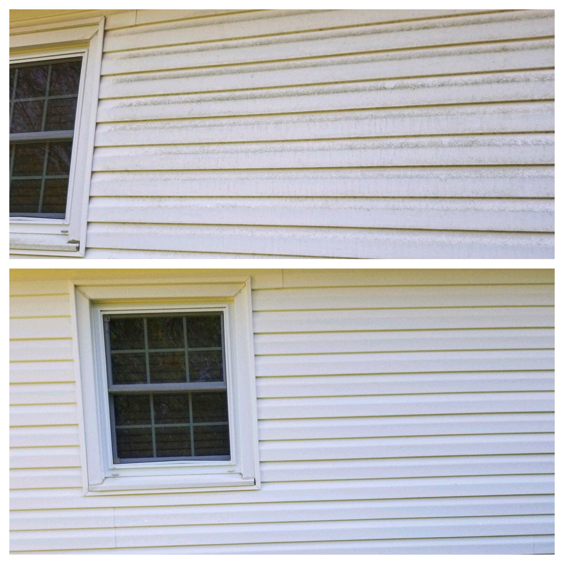 A before and after picture of a house with a window