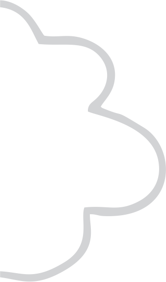 Cloud-shaped graphic with a gray outline and white interior.