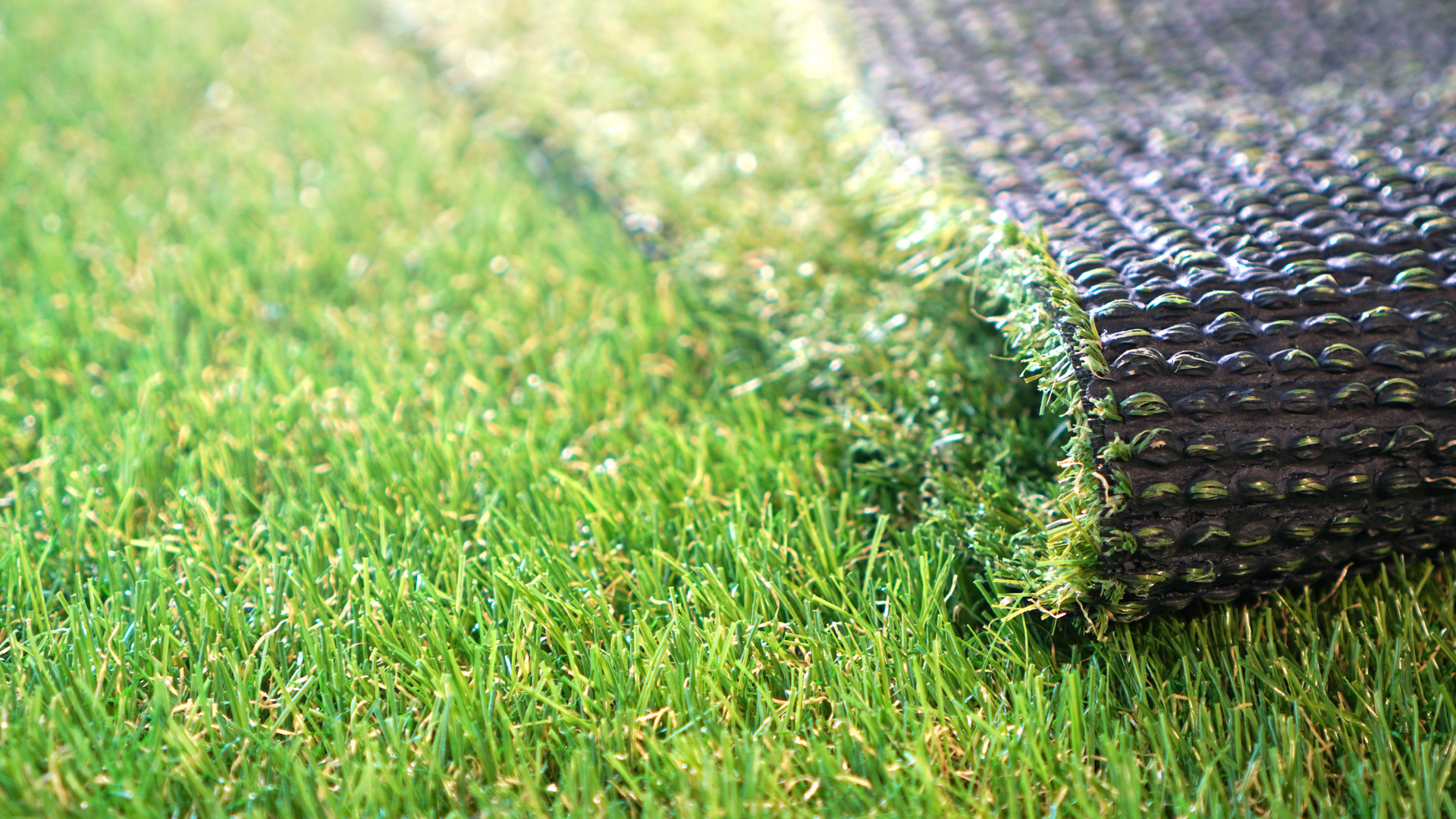 A close-up shot of artificial grass, also referred to as artificial turf.