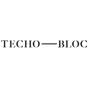 Techo-Bloc logo, in black sans-serif font, with a horizontal line separating