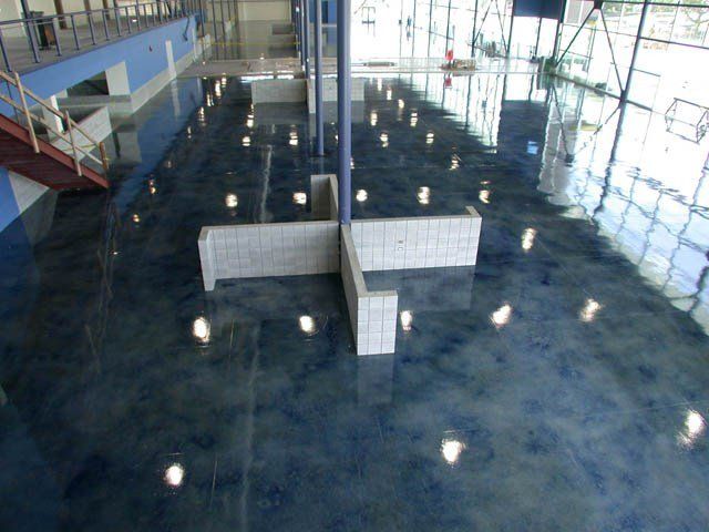 Stained concrete floor in a showroom