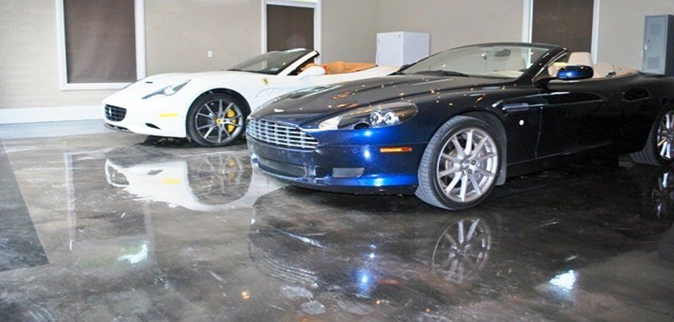 Polished concrete floors in a car dealership.