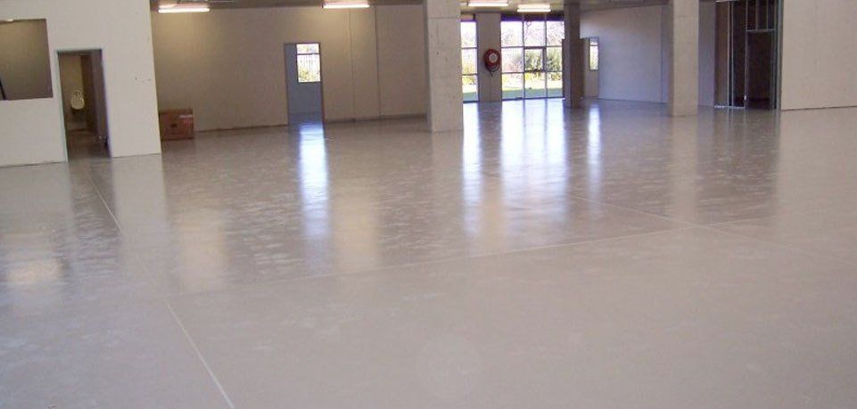 Stained concrete flooring in a showroom