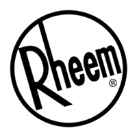 A black and white logo for a company called rheem.