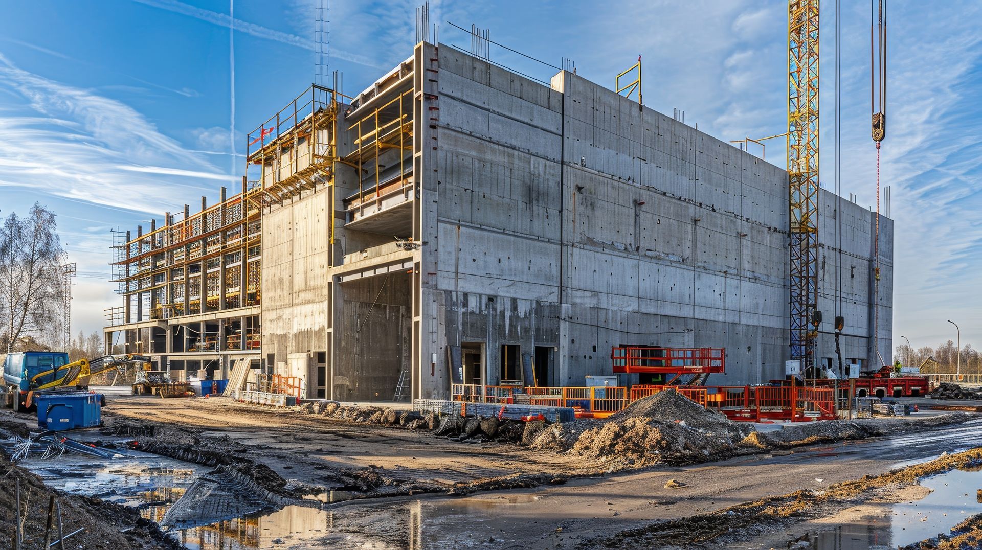 A large building is being built on a construction site.