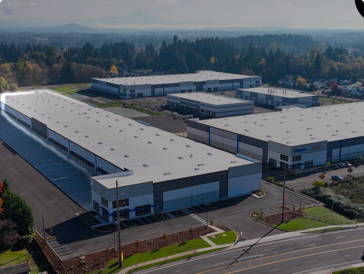 An aerial view of a large industrial area with lots of buildings