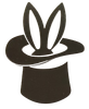 A black and white silhouette of a top hat with bunny ears on it