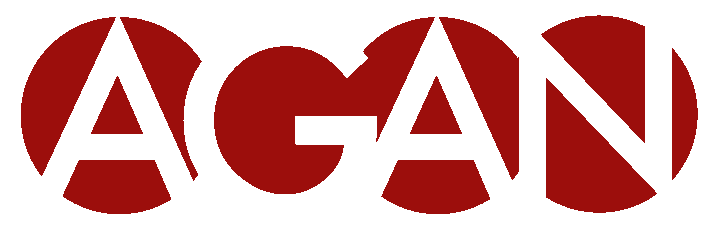 Das Wort „Agan“ ist in Rot und Weiß auf weißem Hintergrund geschrieben.