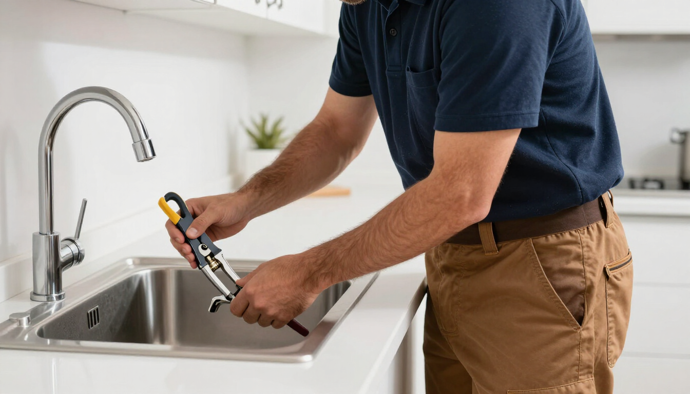 Professional plumber working on a residential repair job, representing local SEO for plumbers services.