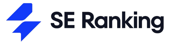Logo of SE Ranking, a blue lightning bolt symbol beside the text