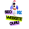 Rocket with “SEO My Website Guru” text in colorful blocks on a white background