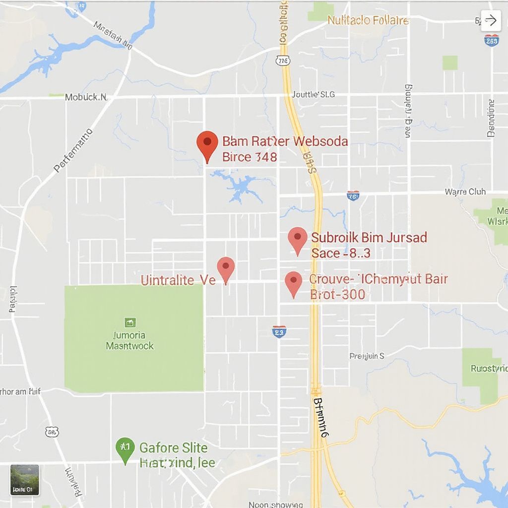 Map with location markers: businesses including Dem Patter Werende, Suhrade Bim Jursad, and Grouve Chempur Bair.