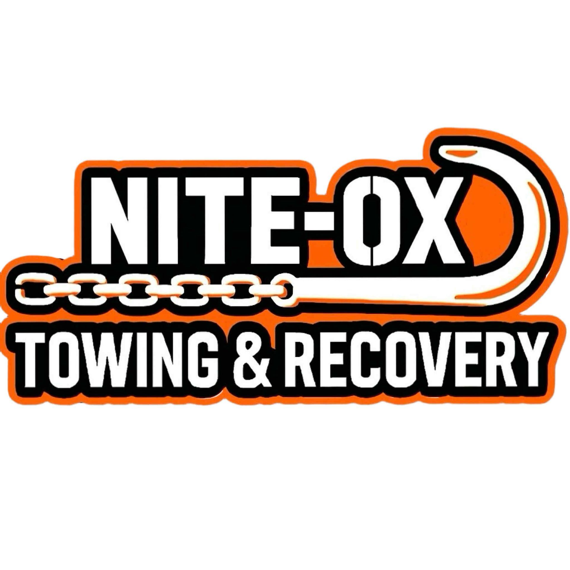 NITE-OX TOWING & RECOVERY logo with text and an orange tow hook and chain.