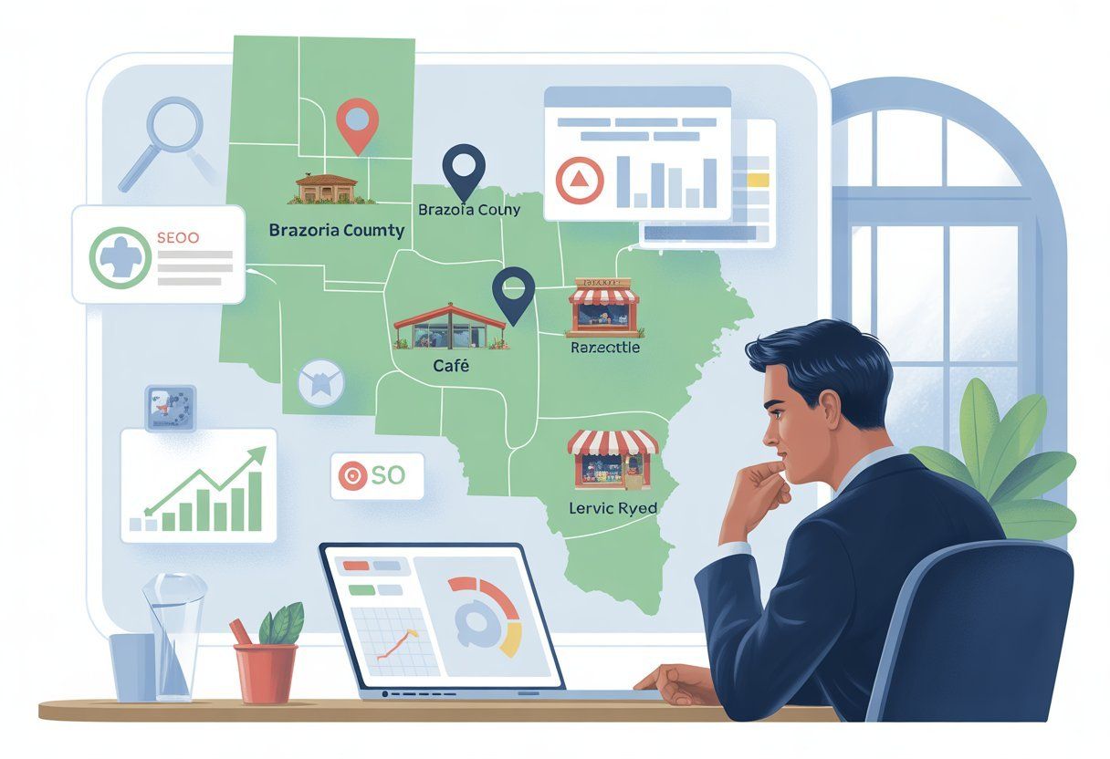 Businessman analyzing data on a laptop, with a map showing locations and graphs, near a window.