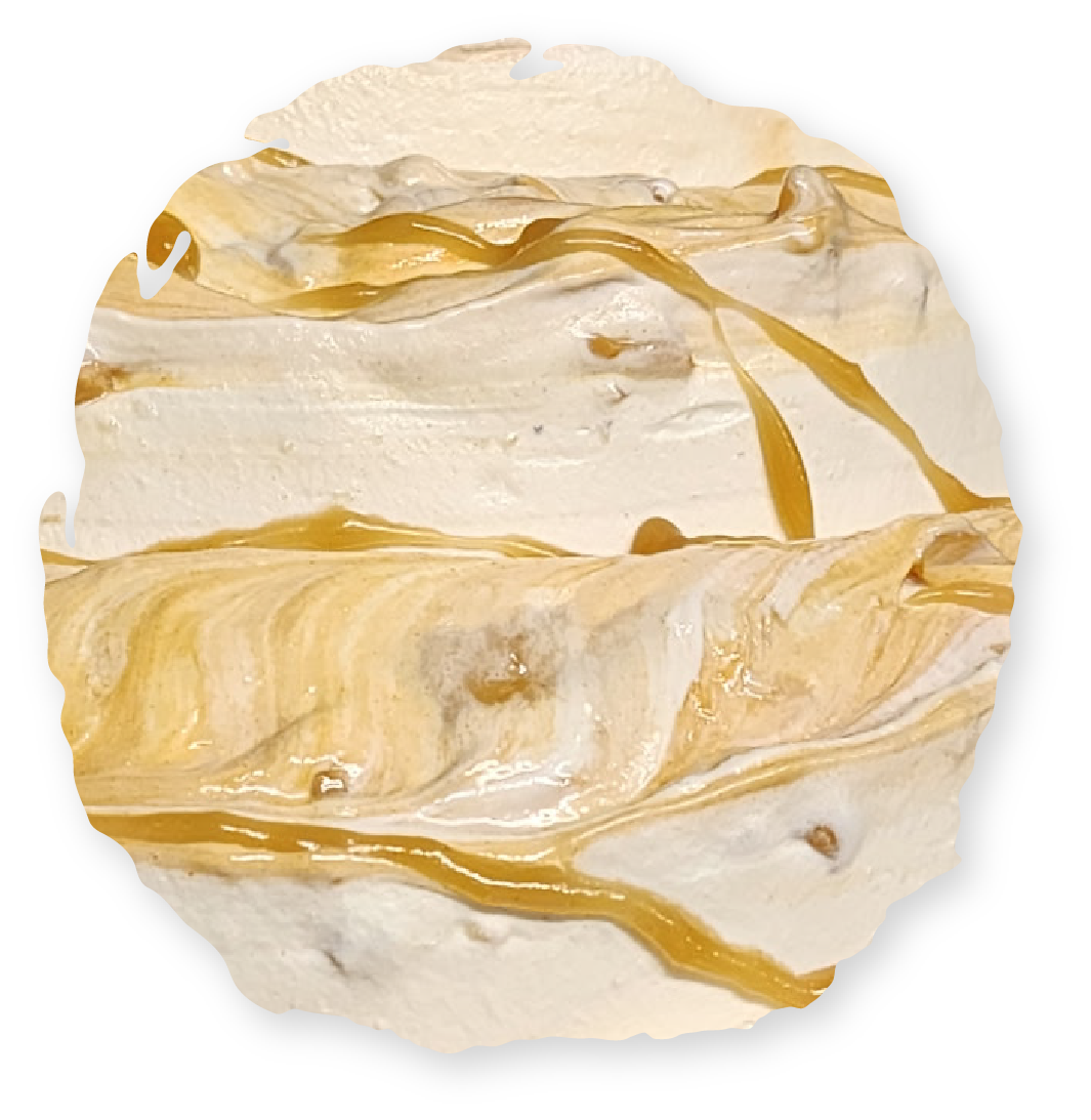 Swirled ice cream with ribbons of caramel.
